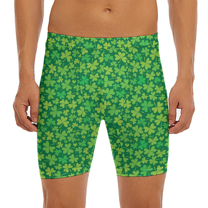 Shamrock Leaf St. Patrick's Day Print Men's Long Boxer Briefs