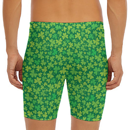 Shamrock Leaf St. Patrick's Day Print Men's Long Boxer Briefs