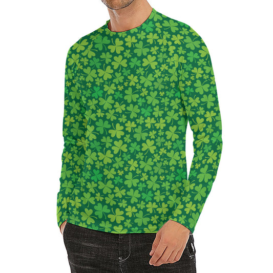 Shamrock Leaf St. Patrick's Day Print Men's Long Sleeve Rash Guard