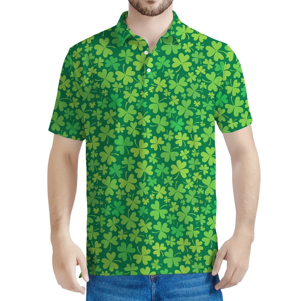 Shamrock Leaf St. Patrick's Day Print Men's Polo Shirt