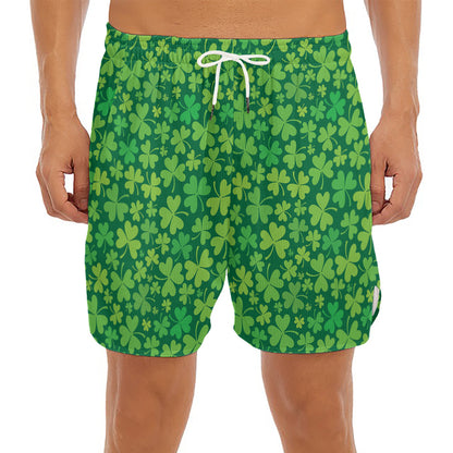 Shamrock Leaf St. Patrick's Day Print Men's Split Running Shorts