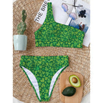 Shamrock Leaf St. Patrick's Day Print One Shoulder Bikini Top