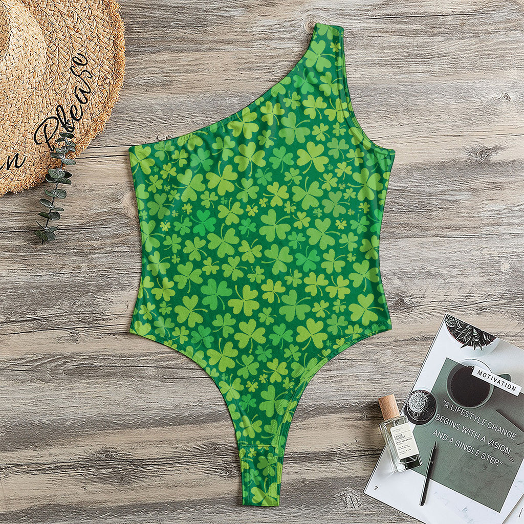 Shamrock Leaf St. Patrick's Day Print One Shoulder Bodysuit