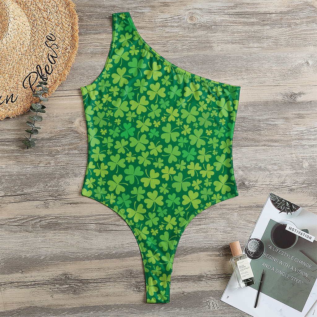 Shamrock Leaf St. Patrick's Day Print One Shoulder Bodysuit
