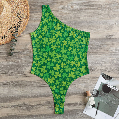 Shamrock Leaf St. Patrick's Day Print One Shoulder Bodysuit