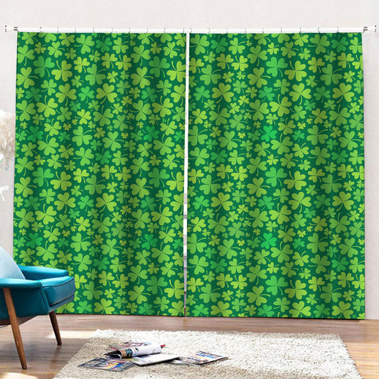 Shamrock Leaf St. Patrick's Day Print Pencil Pleat Curtains