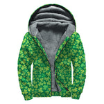 Shamrock Leaf St. Patrick's Day Print Sherpa Lined Zip Up Hoodie