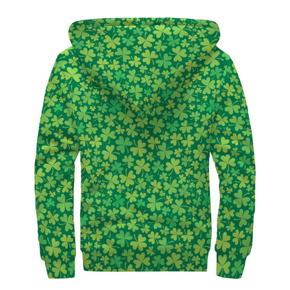 Shamrock Leaf St. Patrick's Day Print Sherpa Lined Zip Up Hoodie