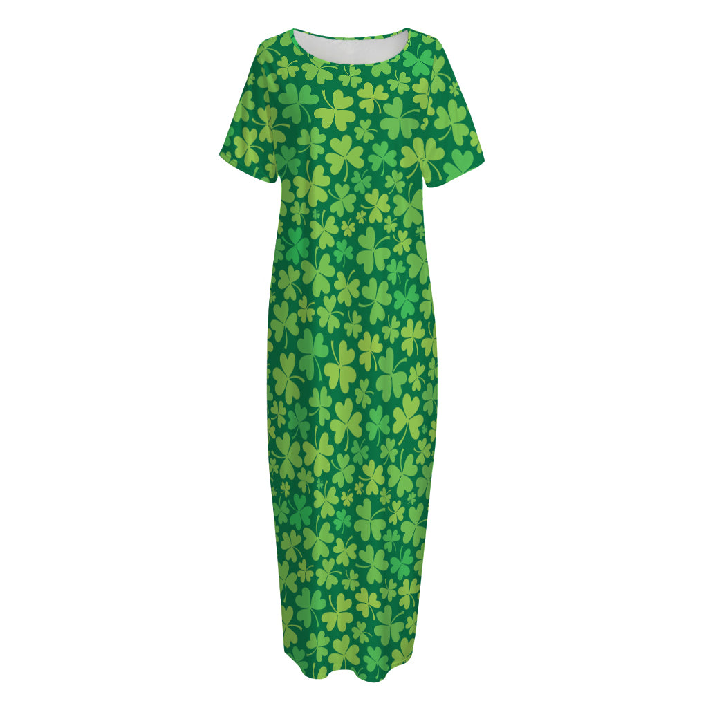 Shamrock Leaf St. Patrick's Day Print Short Sleeve Long Nightdress