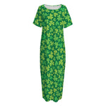 Shamrock Leaf St. Patrick's Day Print Short Sleeve Long Nightdress