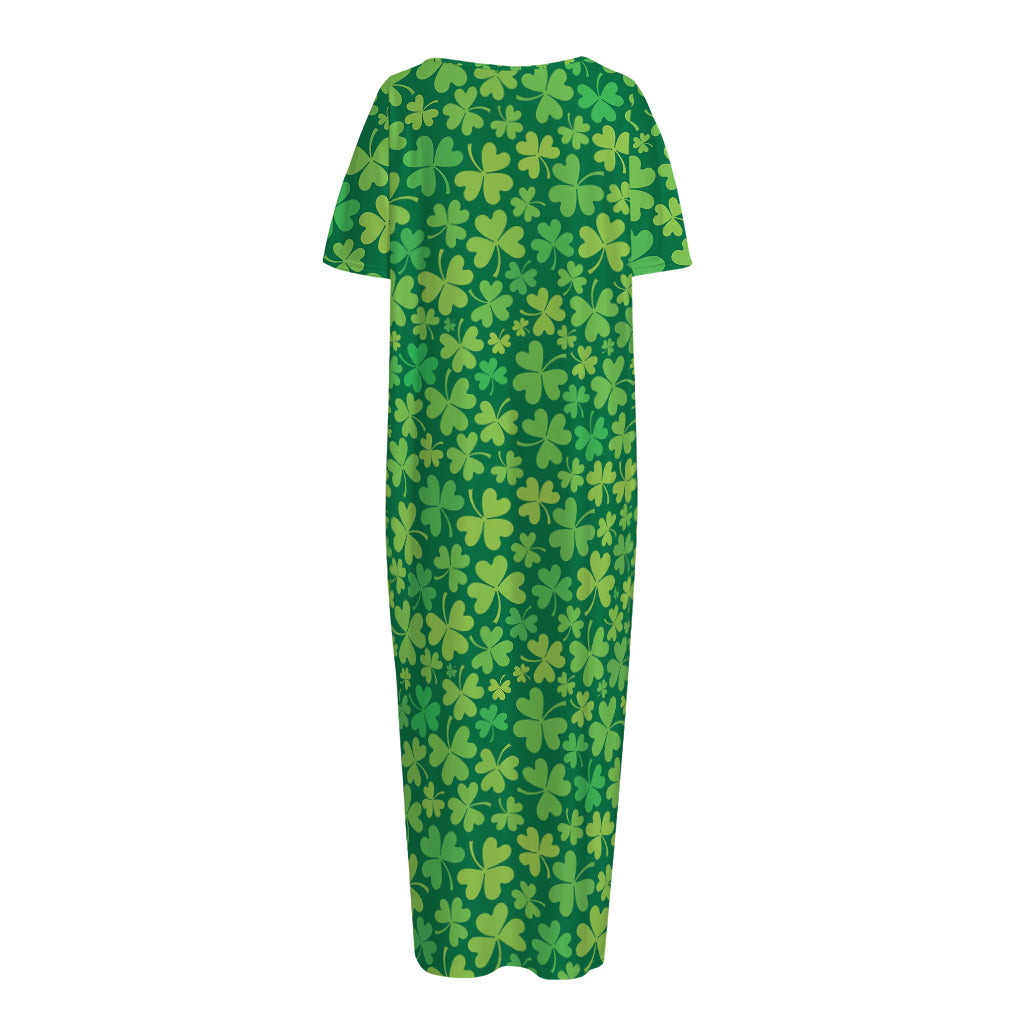 Shamrock Leaf St. Patrick's Day Print Short Sleeve Long Nightdress