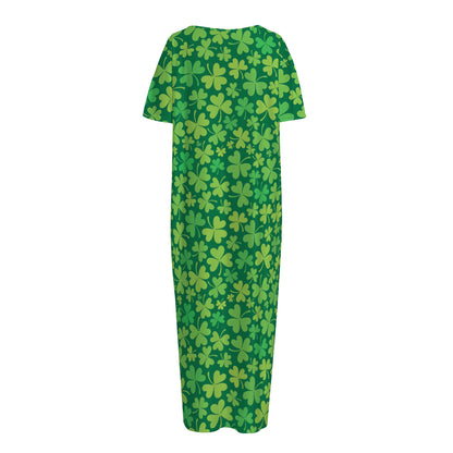 Shamrock Leaf St. Patrick's Day Print Short Sleeve Long Nightdress