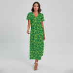 Shamrock Leaf St. Patrick's Day Print Short Sleeve Maxi Dress