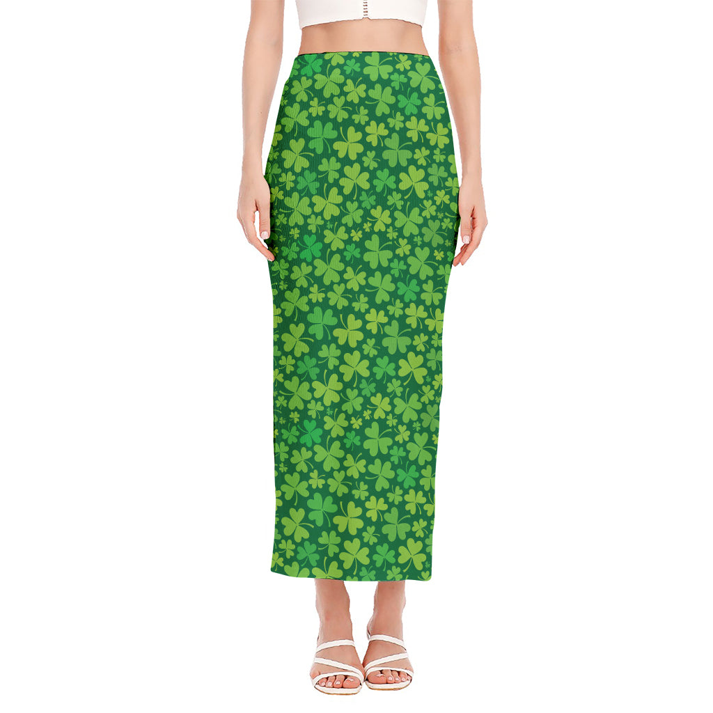 Shamrock Leaf St. Patrick's Day Print Side Slit Maxi Skirt