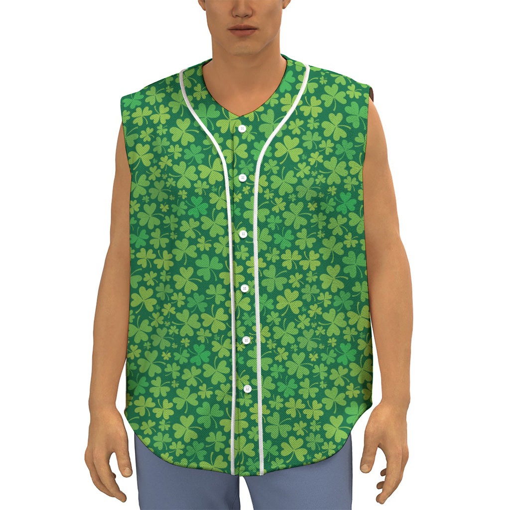 Shamrock Leaf St. Patrick's Day Print Sleeveless Baseball Jersey