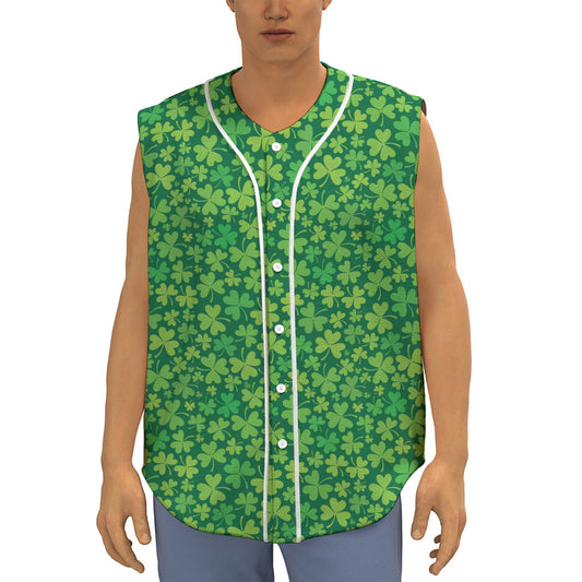 Shamrock Leaf St. Patrick's Day Print Sleeveless Baseball Jersey