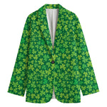Shamrock Leaf St. Patrick's Day Print Women's Cotton Blazer