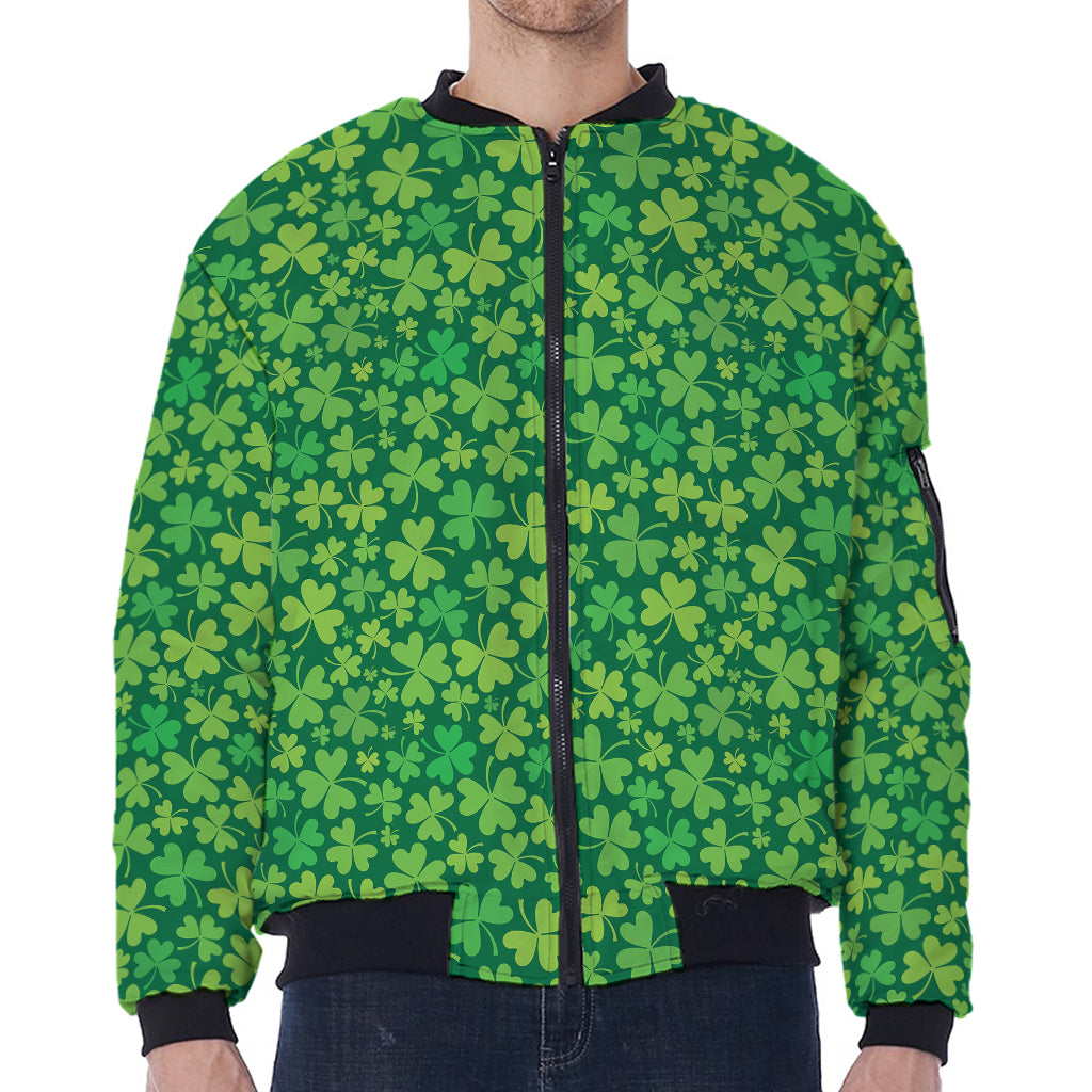 Shamrock Leaf St. Patrick's Day Print Zip Sleeve Bomber Jacket