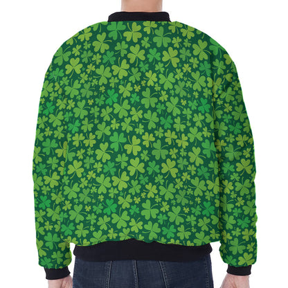 Shamrock Leaf St. Patrick's Day Print Zip Sleeve Bomber Jacket
