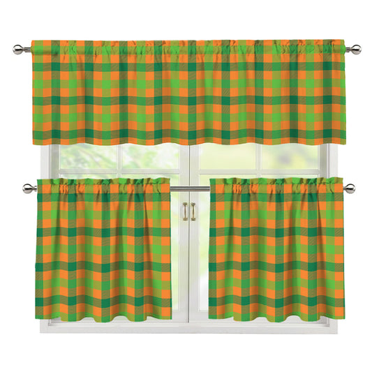 Shamrock Plaid Saint Patrick's Day Print 3 Piece Kitchen Curtains