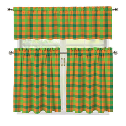Shamrock Plaid Saint Patrick's Day Print 3 Piece Kitchen Curtains