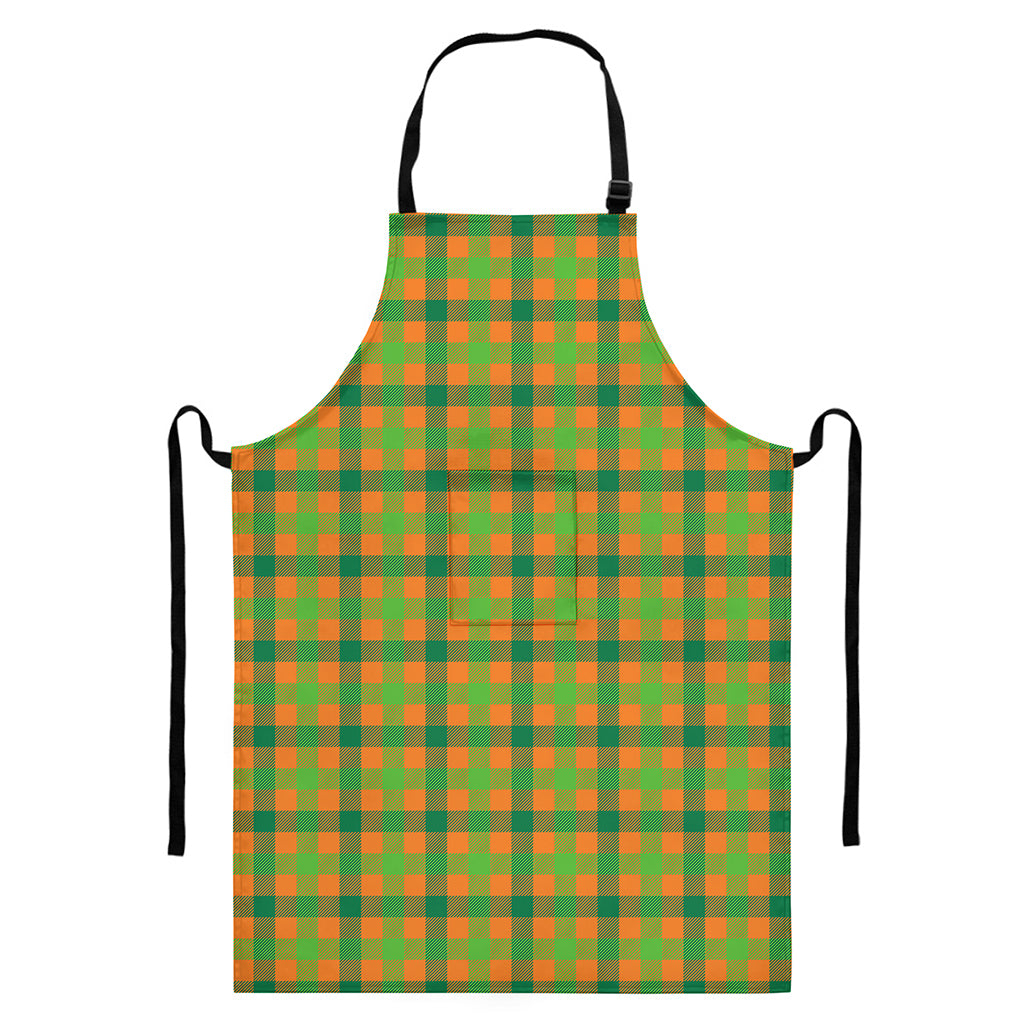 Shamrock Plaid Saint Patrick's Day Print Bib Apron With Pocket