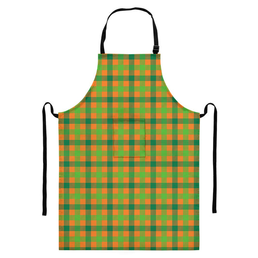Shamrock Plaid Saint Patrick's Day Print Bib Apron With Pocket