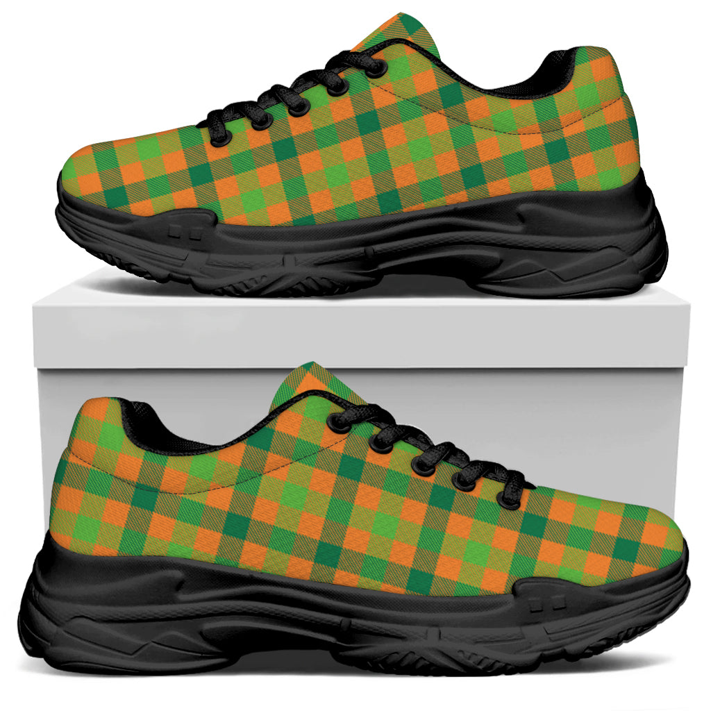 Shamrock Plaid Saint Patrick's Day Print Black Chunky Shoes