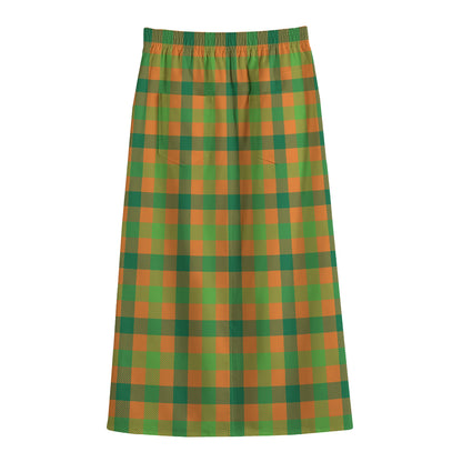 Shamrock Plaid Saint Patrick's Day Print Cotton Front Slit Maxi Skirt