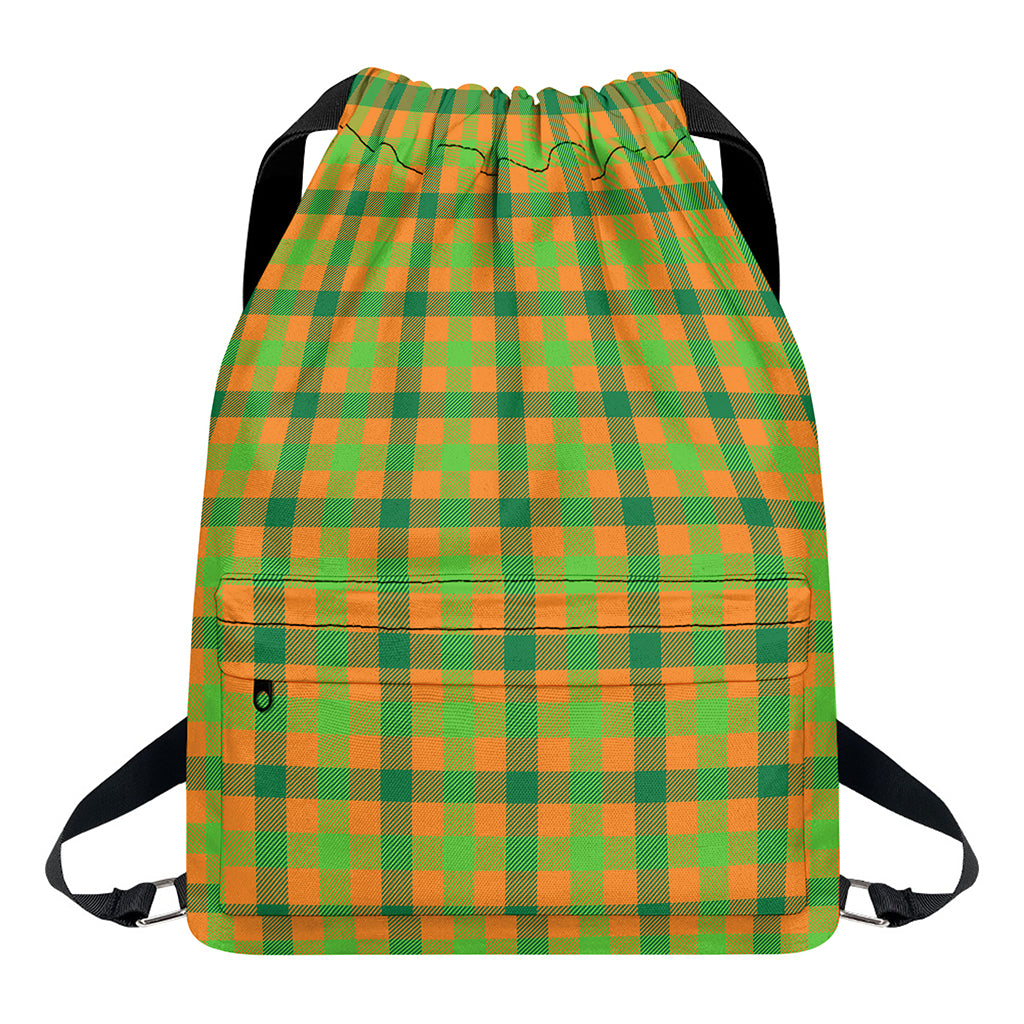 Shamrock Plaid Saint Patrick's Day Print Drawstring Backpack