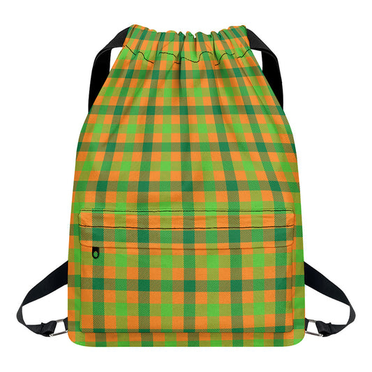 Shamrock Plaid Saint Patrick's Day Print Drawstring Backpack
