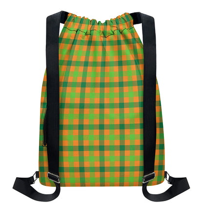 Shamrock Plaid Saint Patrick's Day Print Drawstring Backpack
