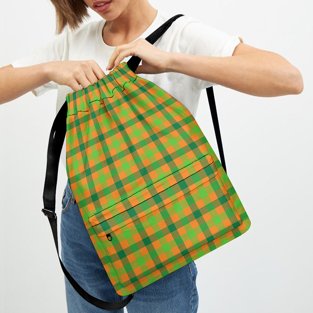 Shamrock Plaid Saint Patrick's Day Print Drawstring Backpack