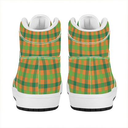 Shamrock Plaid Saint Patrick's Day Print High Top Leather Sneakers