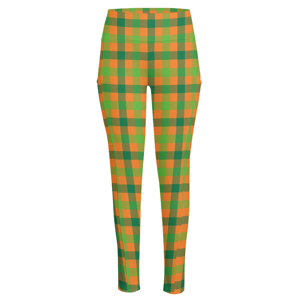 Shamrock Plaid Saint Patrick's Day Print High-Waisted Pocket Leggings