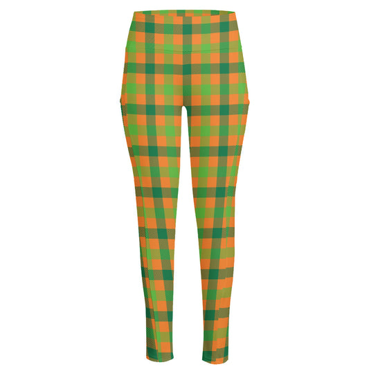 Shamrock Plaid Saint Patrick's Day Print High-Waisted Pocket Leggings