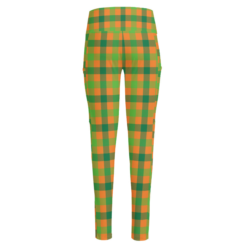 Shamrock Plaid Saint Patrick's Day Print High-Waisted Pocket Leggings