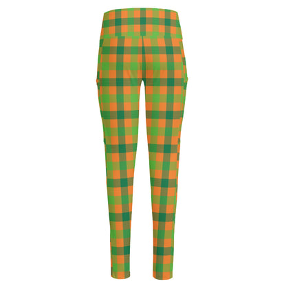 Shamrock Plaid Saint Patrick's Day Print High-Waisted Pocket Leggings