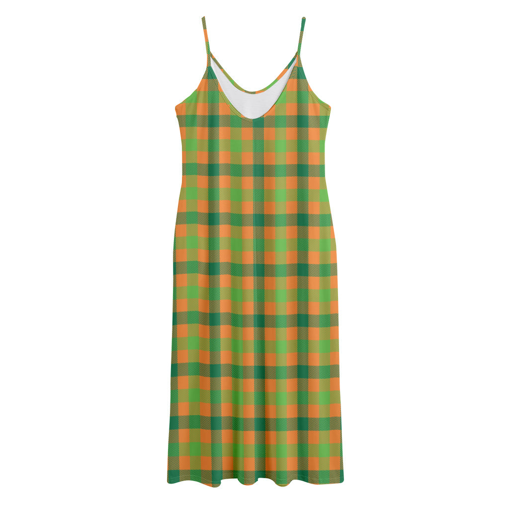 Shamrock Plaid Saint Patrick's Day Print Jersey Midi Cami Dress