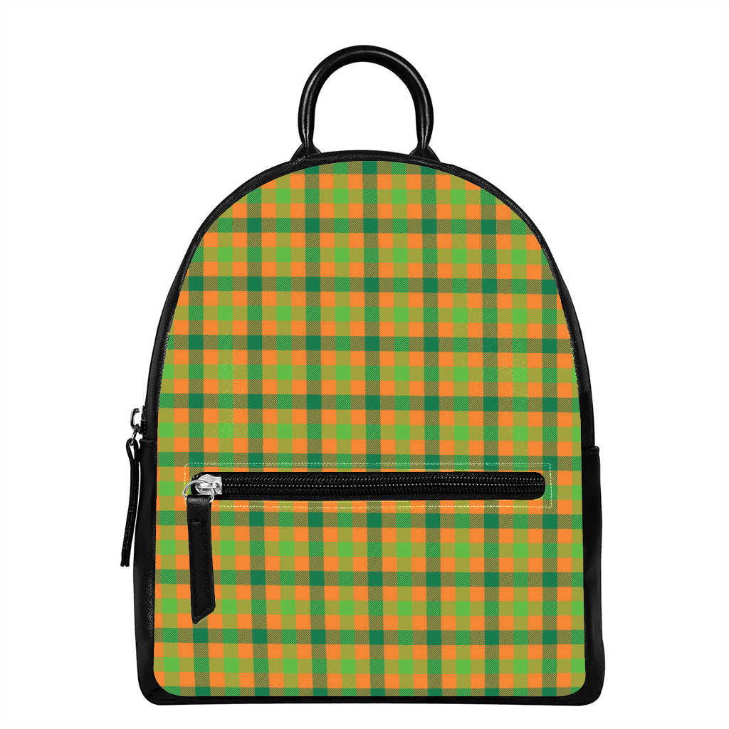 Shamrock Plaid Saint Patrick's Day Print Leather Backpack