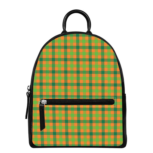 Shamrock Plaid Saint Patrick's Day Print Leather Backpack
