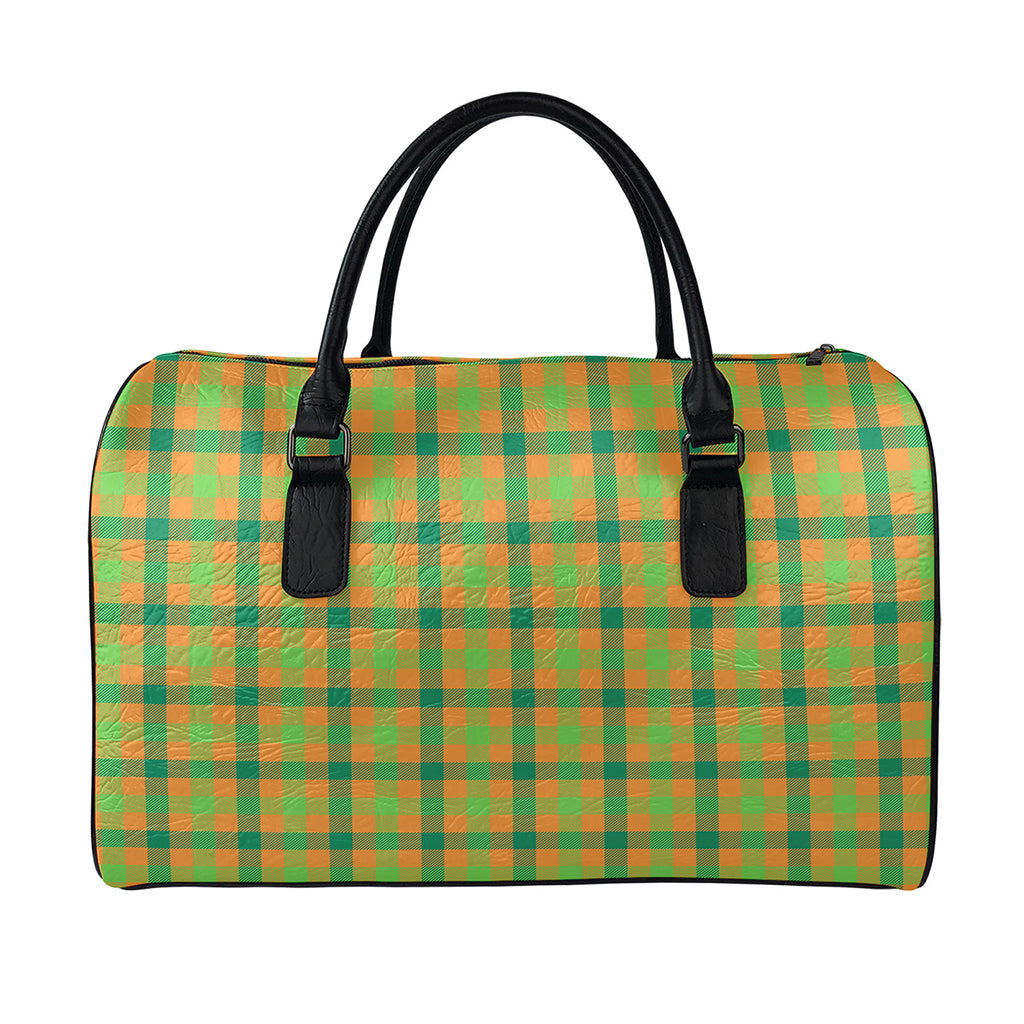 Shamrock Plaid Saint Patrick's Day Print Leather Duffle Bag