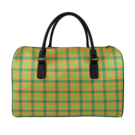 Shamrock Plaid Saint Patrick's Day Print Leather Duffle Bag
