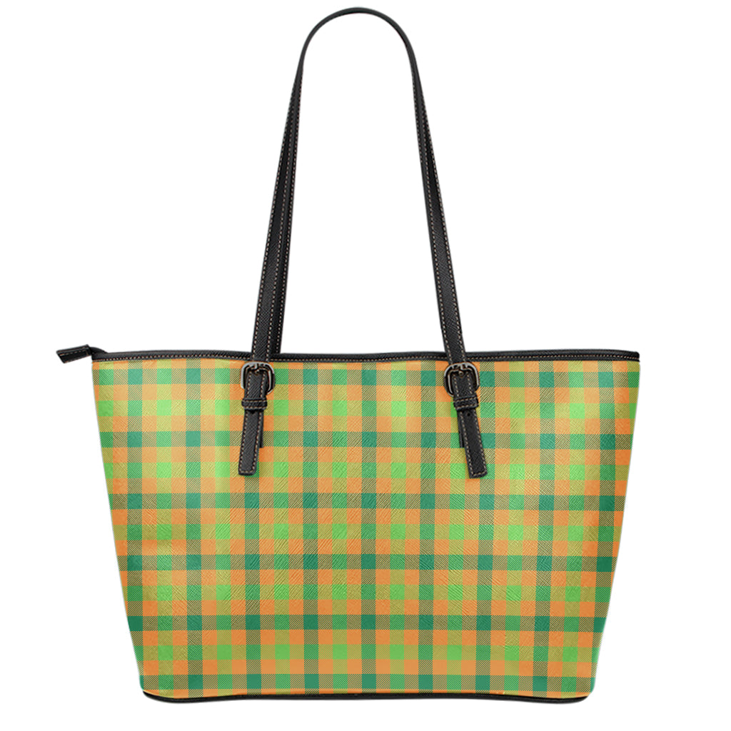 Shamrock Plaid Saint Patrick's Day Print Leather Tote Bag
