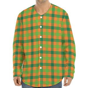 Shamrock Plaid Saint Patrick's Day Print Long Sleeve Baseball Jersey