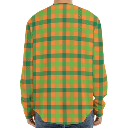 Shamrock Plaid Saint Patrick's Day Print Long Sleeve Baseball Jersey