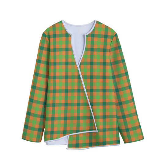 Shamrock Plaid Saint Patrick's Day Print Long Sleeve Short Coat