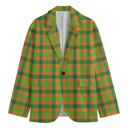 Shamrock Plaid Saint Patrick's Day Print Men's Cotton Blazer