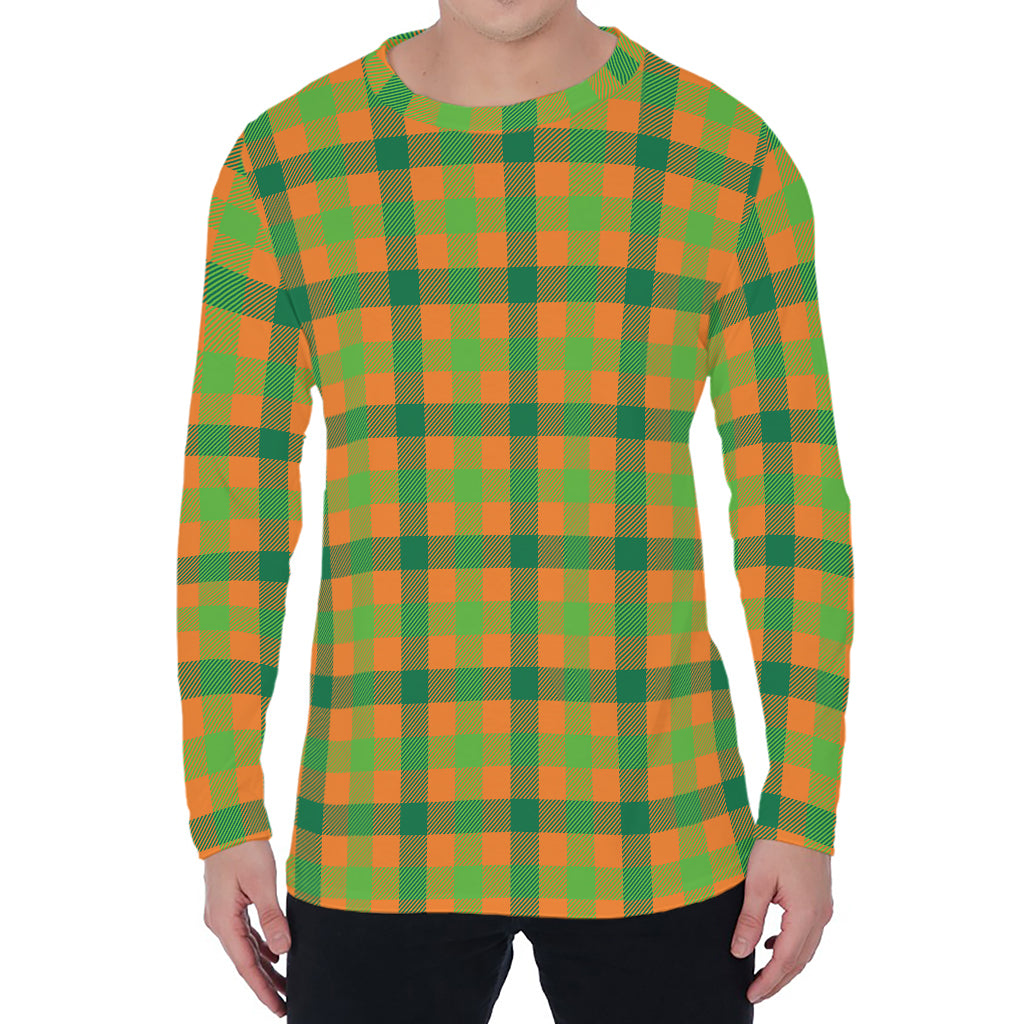 Shamrock Plaid Saint Patrick's Day Print Men's Long Sleeve T-Shirt