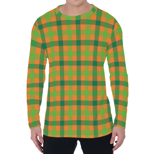 Shamrock Plaid Saint Patrick's Day Print Men's Long Sleeve T-Shirt